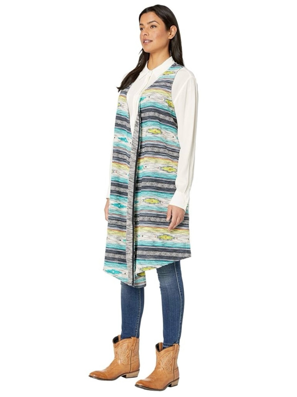 Aria Joshua Tree Vest Southwest Aztec Print Open Front Small